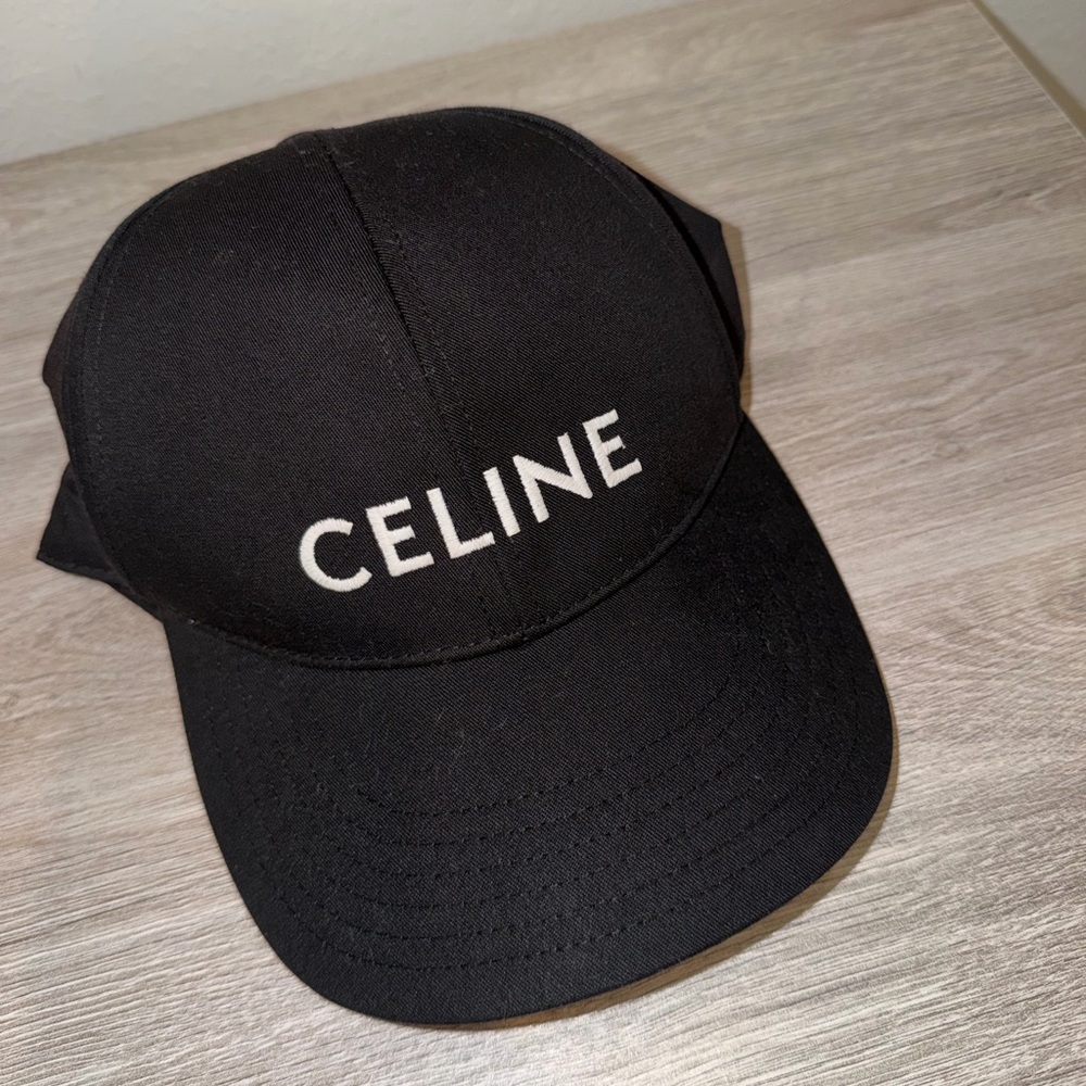 Celine Black Cap with White Logo Trim